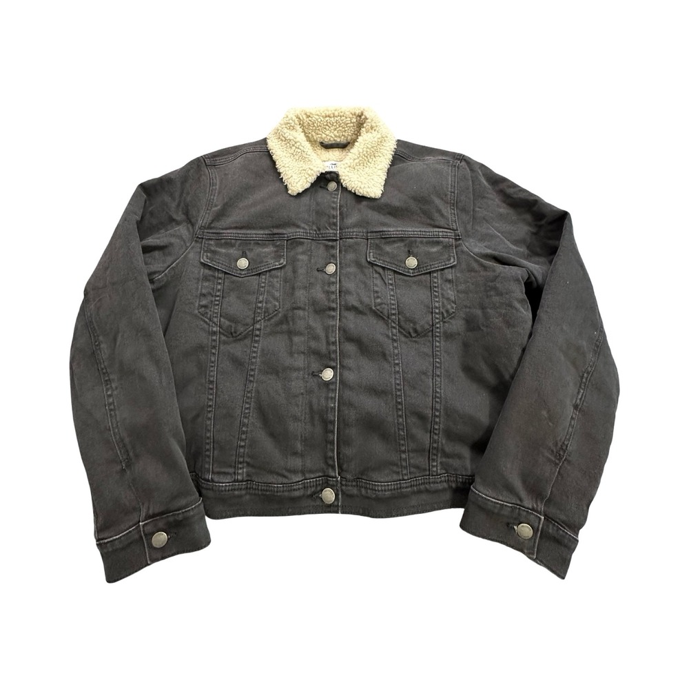 Hollister Denim Jacket Mens XXL Black Sherpa Lined Trucker Cotton Western